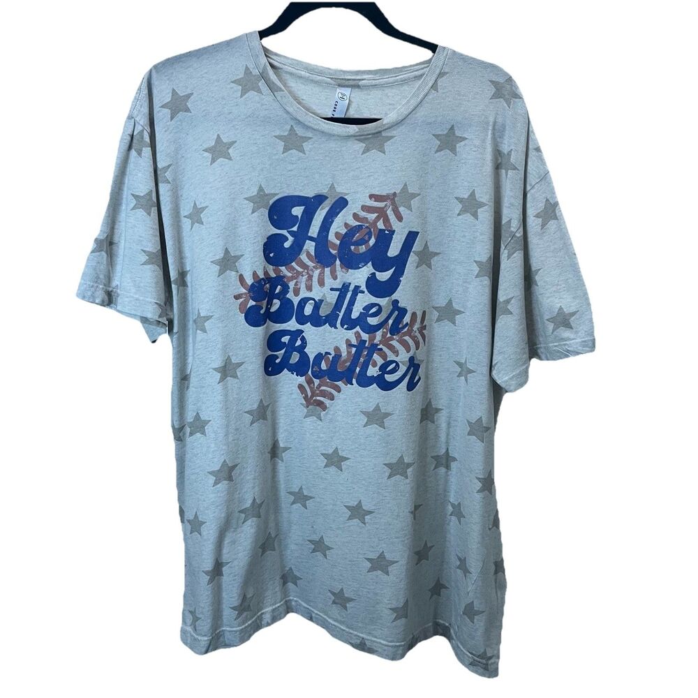 Code Five Hey Batter Batter Baseball Star Print Graphic Tee Womens Size XL